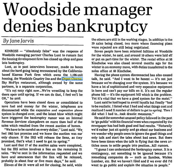 Depot Cinema (Woodside Depot Cinema, Kinross Depot Cinema) - Feb 1983 Article (newer photo)